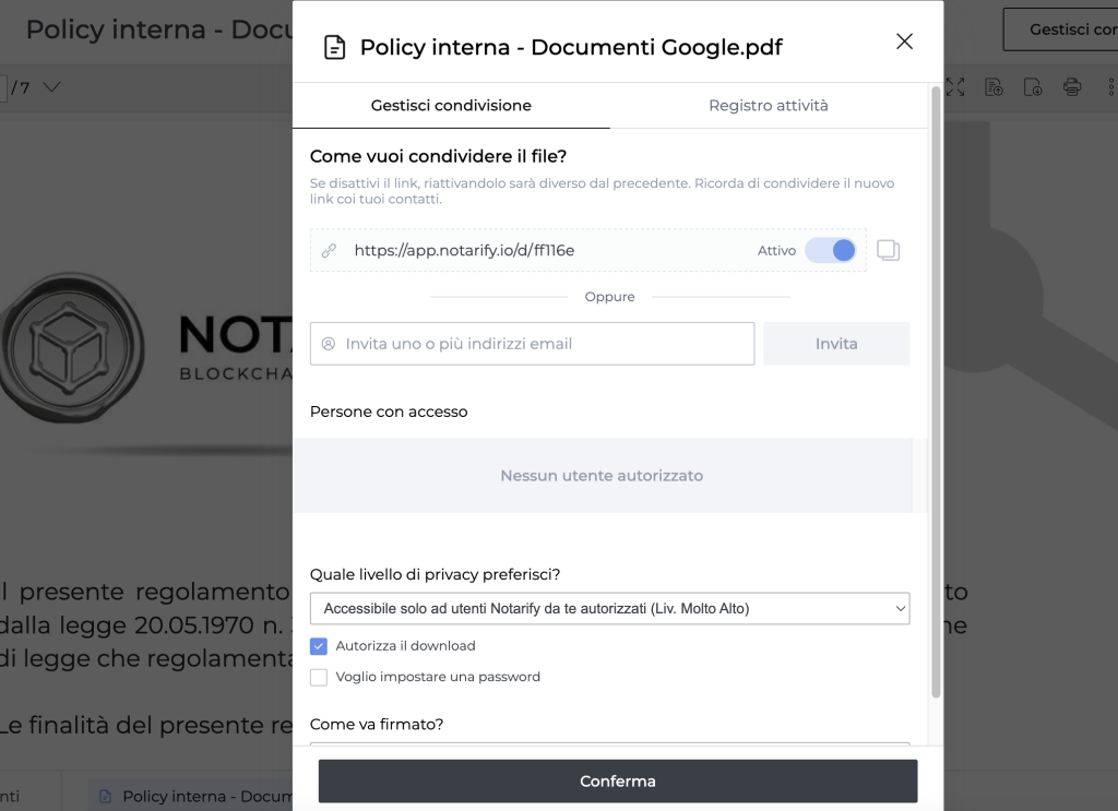 Notarify4 Condivisione sicura